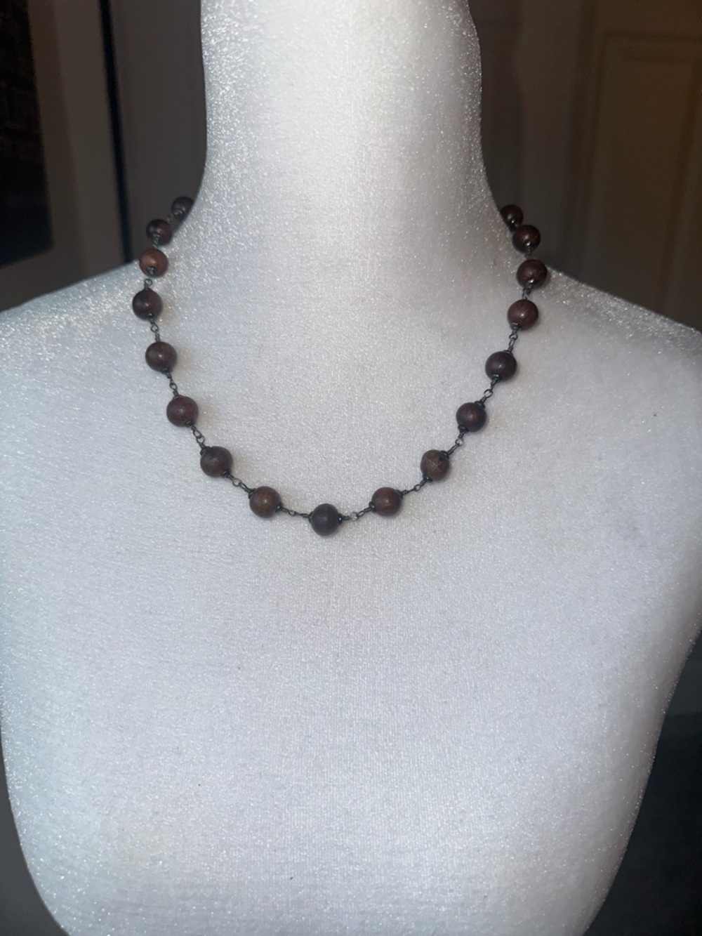 Goldie Lew Handmade Brown wooden Bead Rosary-Style Necklace